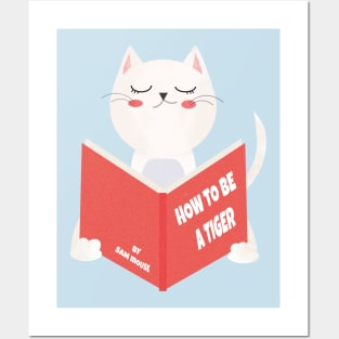 cat reading a book Posters and Art